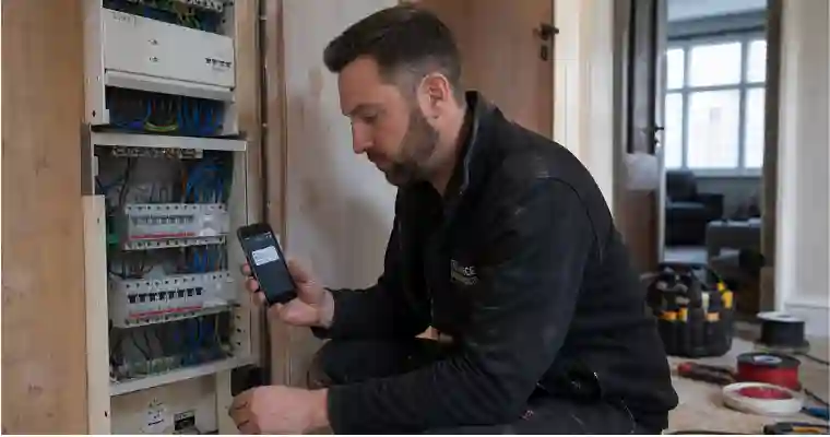 UK electrician on a job unable to answer an incoming phone call, missed call text back automatically sent to the caller
