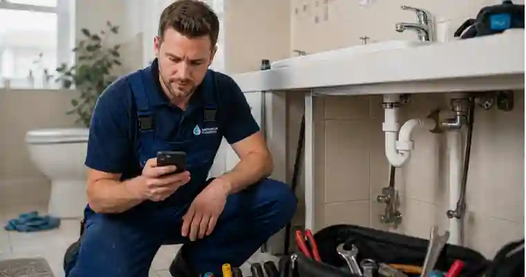 UK plumber on a job unable to answer an incoming phone call, missed call text back automatically sent to the caller
