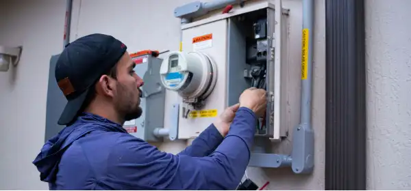 UK electrician on job site wiring residential property
